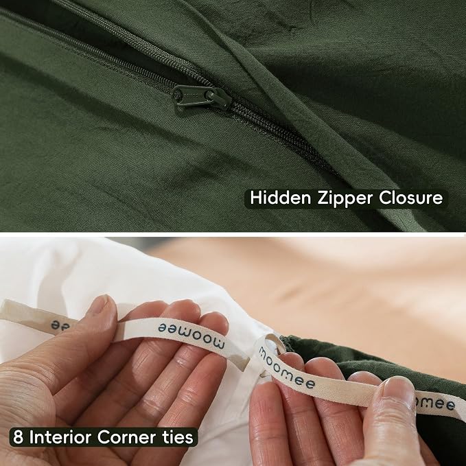 MooMee Duvet Cover Set 100% Washed Cotton Linen Like Super King | Relaxed Linen-like Texture. Soft, Breathable & Long-lasting Comfort. Lightweight. Hidden Zipper with 8 Interior Corner Ties