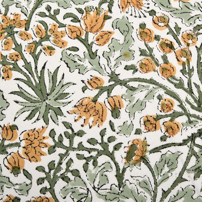 Ridhi Block Print Goldenrod Yellow Ruffle Lumbar Pillow Shams, 20" x 12" | 100% cotton, Floral Pillowcase, Cushion Cover, Hidden Zipper, Cottagecore Bedding, farmhouse boho style, fits couch, sofa,Bed