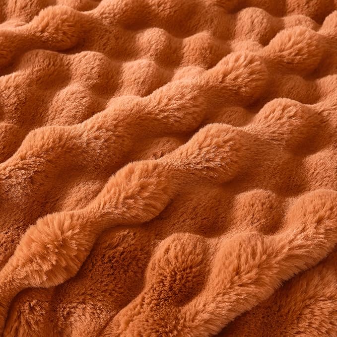 50x60 Inches Ultra-Soft Fuzzy Faux Fur Plush Throw Blanket - Thick, Warm Sherpa for Couch, Sofa, Bedroom, Camping - Decorative Blanket for Cozy Warmth, Bubble Rust