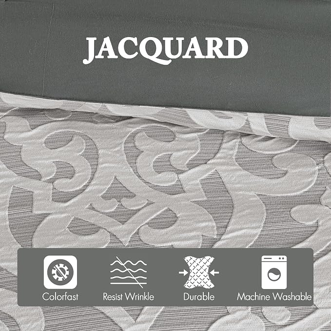 Madison Park Odette Cozy Comforter Set Jacquard Damask Medallion Design - Modern All Season, Down Alternative Bedding, Shams, Decorative Pillows, Queen(90 in x 90 in), Silver 8 Piece | All Season Down Alternative Bedding with Comforter, Shams, Bed Skir...