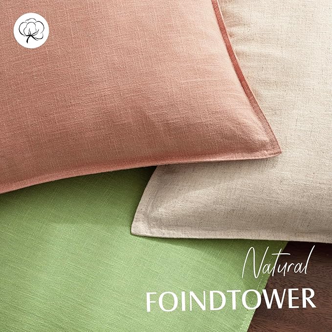 Foindtower Linen Solid Decorative Throw Pillow Covers 18x18 Inch Coral Pink | Pack of 2 Boho Farmhouse Neutral Pillowcase,Soft Euro Accent Cushion Covers,Home Decor for Bed Couch Sofa Bedroom Living Room