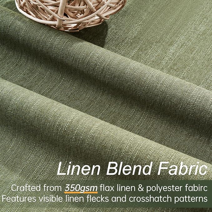 Topfinel Kitchen Curtains 54 Inch Length Linen Blackout Curtains for Small Window Back Tab Rod Pocket Pinch Pleated 100% Black Out Linen Cafe Classroom/Dorm Olive Green Loden(52"x54"x2 Panels)