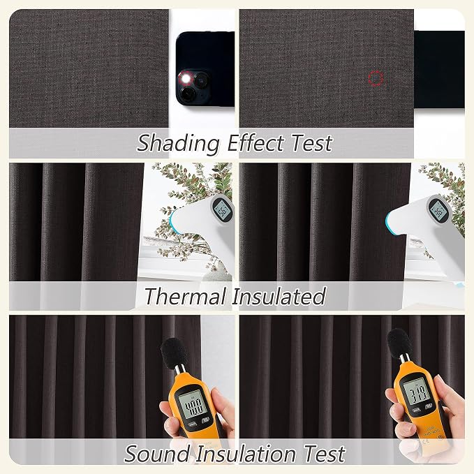100% Blackout Curtains 84 Inch Length 2 Panels Set for Living Room Bedroom Back Tab Thermal Insulated Black Out Linen Drapes Room Darkening Cocoa Coffee,52x84