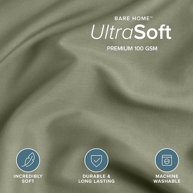 Bare Home Duvet Cover Set 1800 Ultra-Soft (Full, Sage) | Lightweight, Cooling, Breathable, Premium 1800 Ultra-Soft, All-Season
