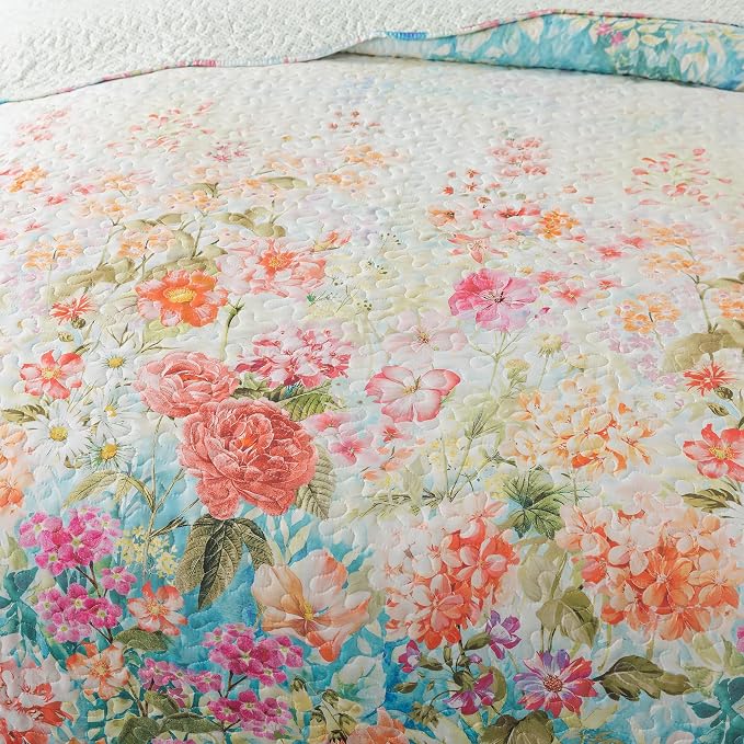 Quilt Bedspread Sets- Dreamy Flowers Reversible Coverlet Set,Queen Size