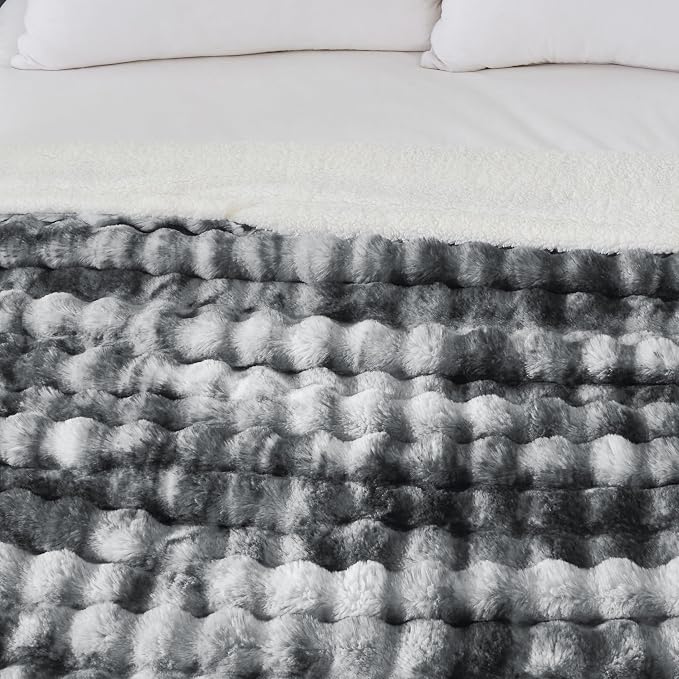 50x60 Inches Ultra-Soft Fuzzy Faux Fur Plush Throw Blanket - Thick, Warm Sherpa for Couch, Sofa, Bedroom, Camping - Decorative Blanket for Cozy Warmth, Bubble Light Grey Tie Dye
