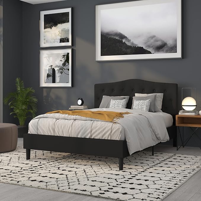 Flash Furniture Queen Tufted Fabric Headboard, Black | Adjustable Height, Easy Install, Bedroom Decor