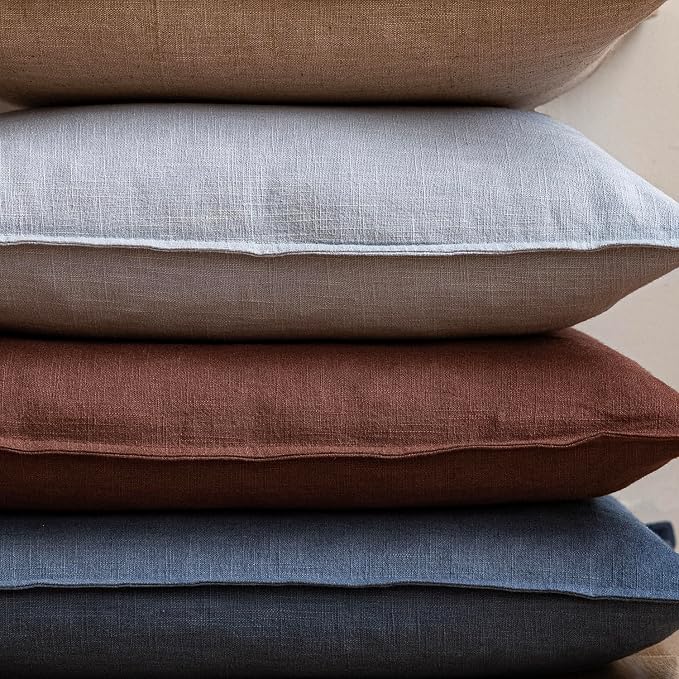 Foindtower Linen Solid Decorative Throw Pillow Covers 20x20 Inch Dark Blue | Pack of 2 Boho Farmhouse Pillowcase,Accent Neutral Cushion Covers,Morden Home Decor for Chair Couch Sofa Bedroom Living Room