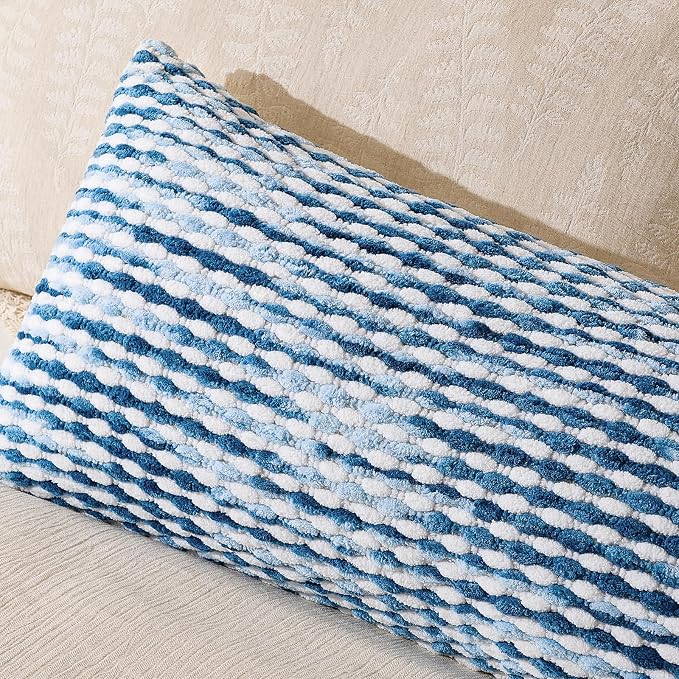 AmHoo Boho Chenille Pillow Cover Decorative Tufted Pillowcase for Couch Bed Sofa Bedroom Living Room Modern 14 x 36-Inch Sky Blue