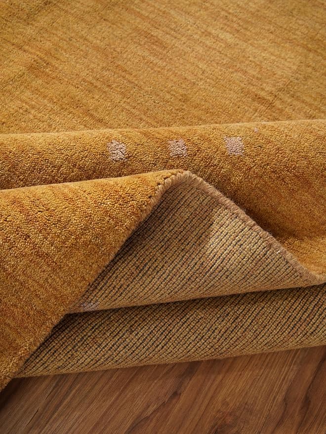 Hand Knotted Loom Wool ECO-Friendly Area Rugs - 8'x8', Square Shape, Gold Color, Contemporary Modern Design, High Pile Thick Handmade Anti Skid Area Rugs for Living Room, Bed Room (L00530)