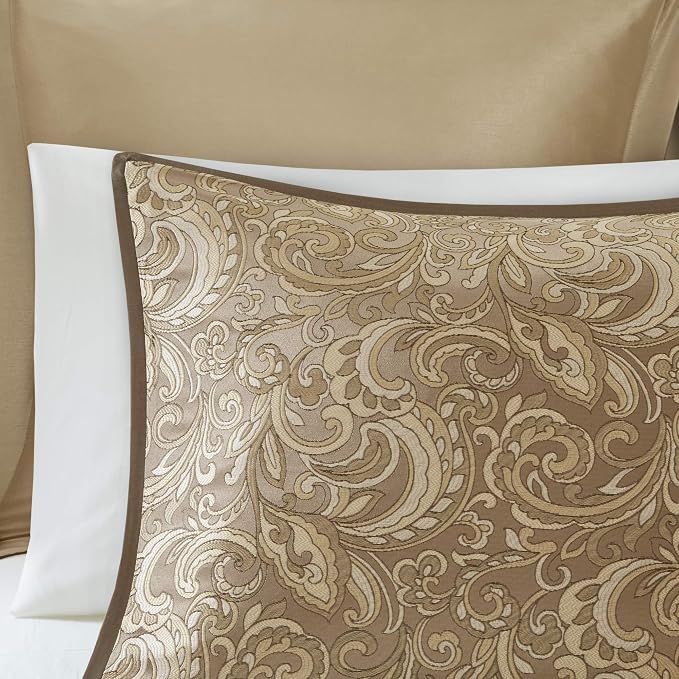 Madison Park Essentials Brystol 24 Piece Room in a Bag Faux Silk Comforter Jacquard Paisley Design Matching Curtains Down Alternative Hypoallergenic All Season Bedding-Set, Queen(90"x90"), Brown | Matching Curtains Room in a Bag, Down Alternative Beddi...