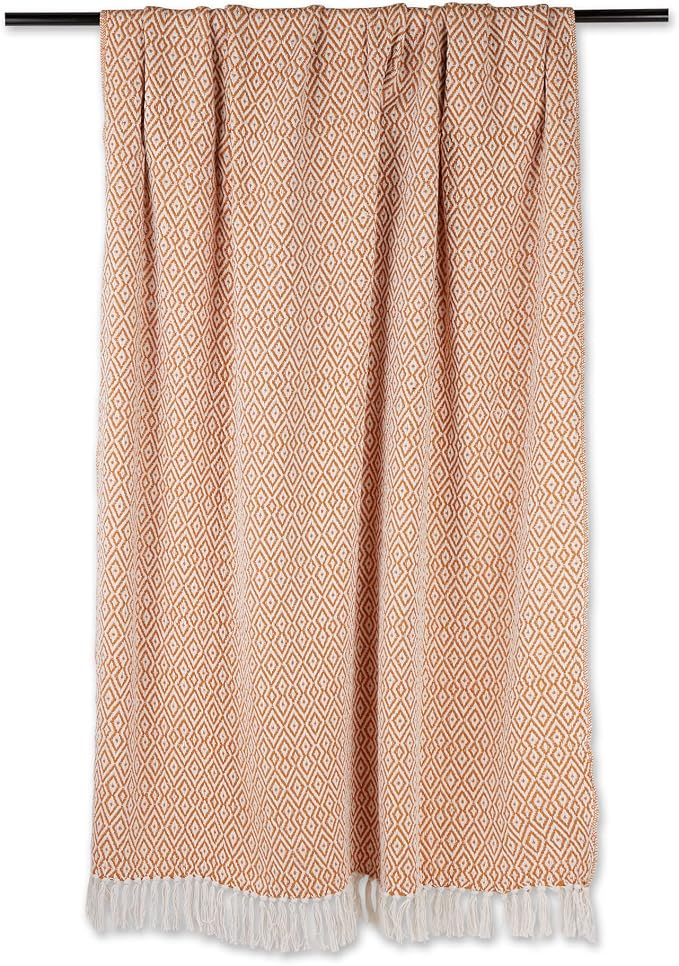 DII Rustic Farmhouse Double Diamond Woven Throw, 50x60, Pumpkin Spice