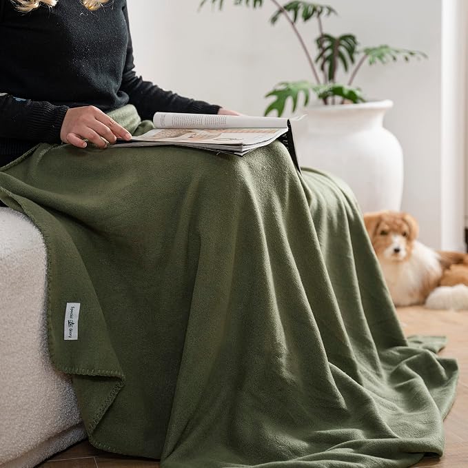 Fleece Throw Blanket Set Bulk for Travel Kids Outdoor Wedding Pet (Olive Green, Pack of 6 50x60 Inches)