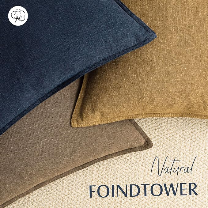 Foindtower Linen Solid Decorative Throw Pillow Covers 20x20 Cocoa Brown | Pack of 2 Boho Farmhouse Pillowcase,Accent Neutral Cushion Covers,Morden Home Decor for Chair Couch Sofa Bedroom Living Room