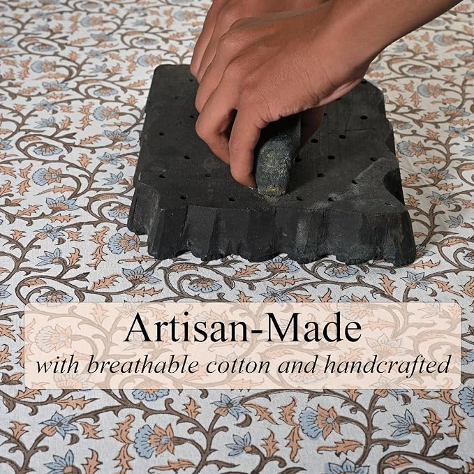 Ridhi Block Print Brown Meadow Vine Ruffle Lumbar Pillow Shams, 20" x 12" | 100% cotton, Floral Pillowcase, Cushion Cover, Hidden Zipper, Cottagecore Bedding, farmhouse boho style, fits couch, sofa,Bed