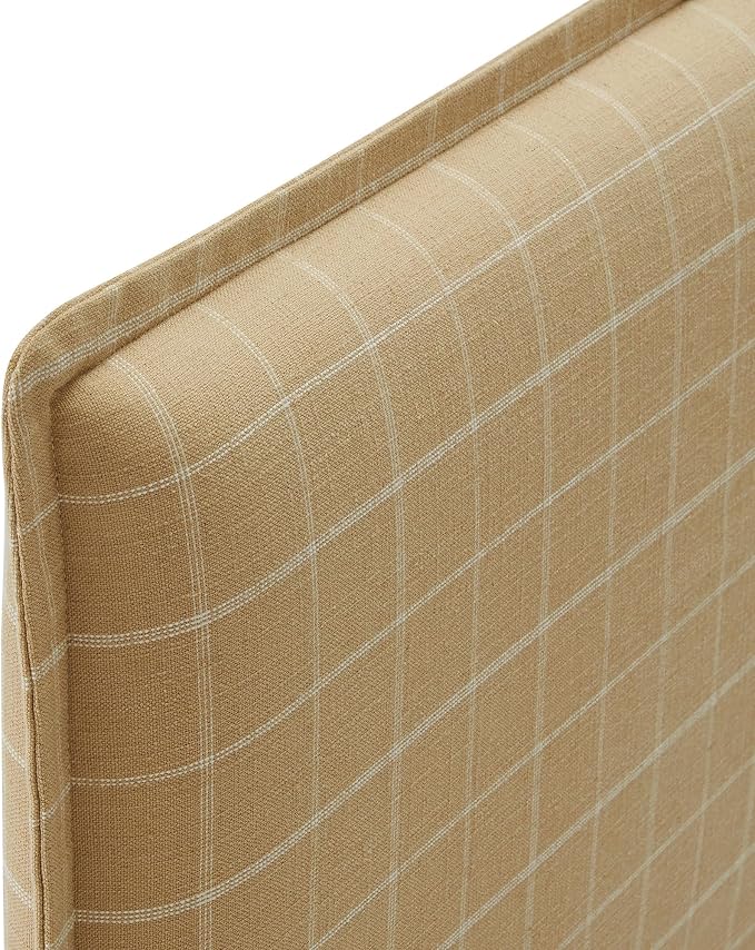 Modway Camille Full Size Checkered Linen Blend Plaid Headboard with Removable Slipcover – in Artichoke Windowpane Check - Padded Pillow Style Headboard with Adjustable Mounting for Full Beds