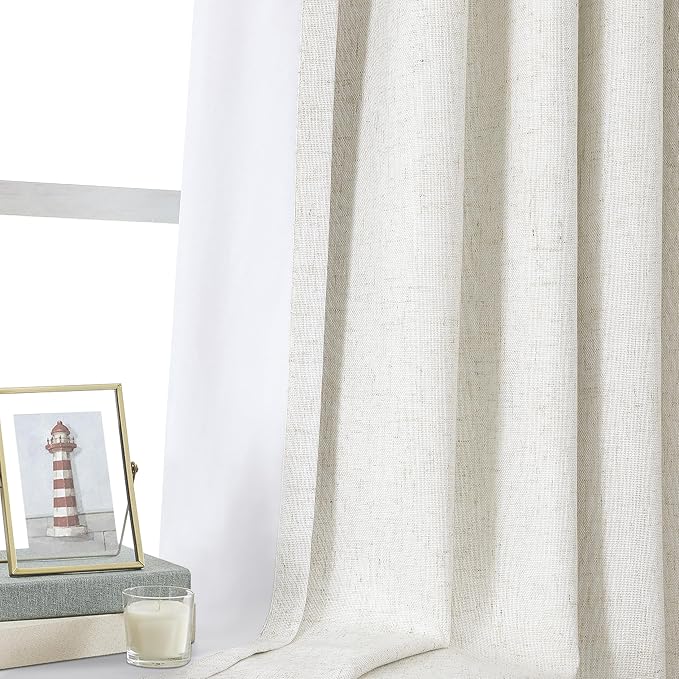 WEST LAKE 90 Inches Natural Full Blackout Curtains with Liner for Bedroom | French Bailey Pinch Pleated Curtain,Linen Blended Living Room Window Treatment,60"Wx90"L,1 Panel