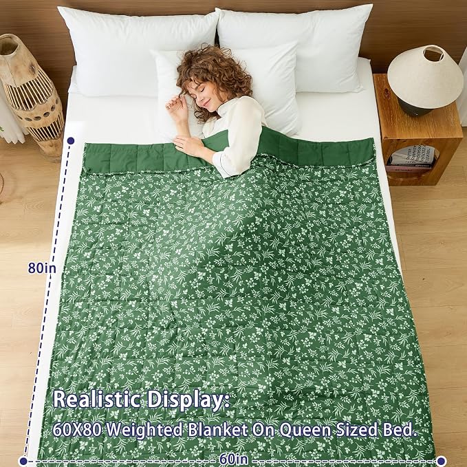 yescool Weighted Blanket for Adults (20 lbs, 60” x 80”, Forest) Cooling Heavy Blanket for Sleeping Perfect for 190-210 lbs, Queen Size Breathable Blanket with Premium Glass Bead, Machine Washable