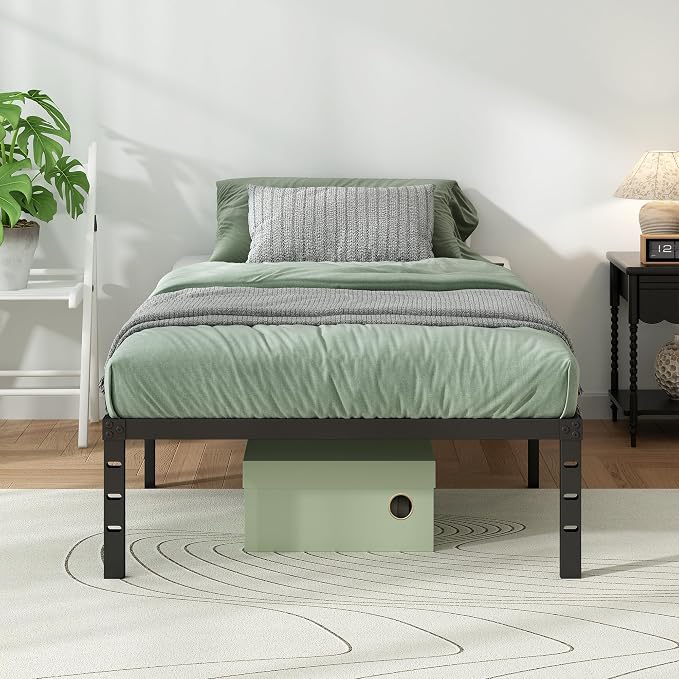 Metal Platform Bed Frame Twin Size, 18 Inch Height with Heavy Duty Steel Support, No Box Spring Needed, Easy Assembly and Underbed Storage,Black