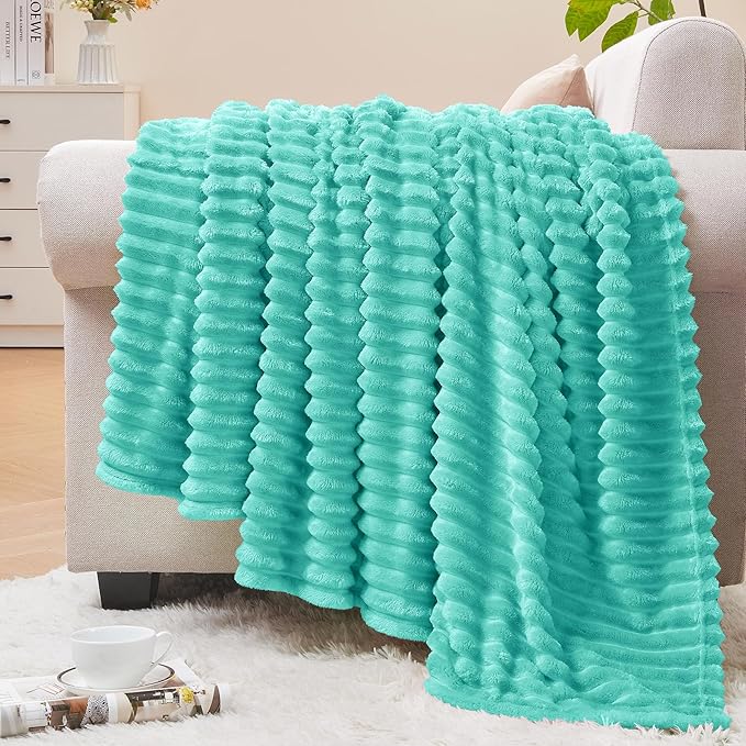BEDELITE 3D Ribbed Jacquard Aqua Fleece Twin Blanket for Couch, 60x80 Inch | Soft Warm Fluffy Blanket for Bed Sofa College Dorm Room Decor, Luxury Cozy Plush Birthday Gifts for Women Girls, Lightweight