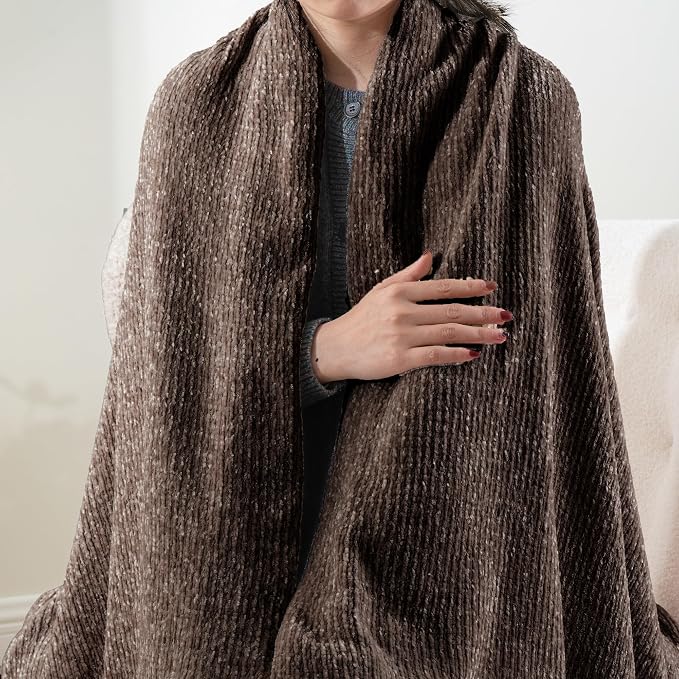 Dark Brown Throw Blanket for Couch, Soft Chenille Throw Blanket 51"x67" | Shiny Chenille Blanket, Cozy Brethable Knit Throw Blanket for Bed Sofa Home Decor