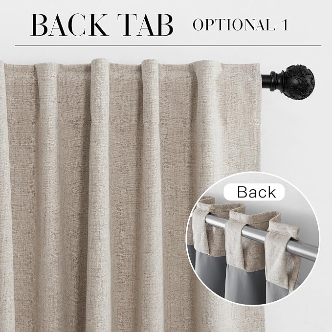 RYB HOME Natural Beige 100% Blackout Short Curtains 45 Inch Long | Thermal Insulated, Light Blocking, for Kitchen Small Window Bathroom Basement Garage, Small Window, W52 x L45, 2 Panels