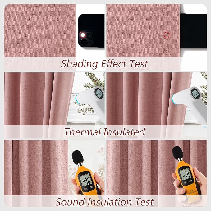 100% Blackout Curtains 84 Inch Length 2 Panels Set for Living Room Bedroom Back Tab Thermal Insulated Black Out Linen Drapes Room Darkening Window Curtains 84 Inches Long, Ash Rose