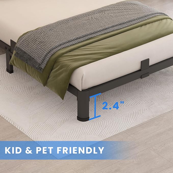 MAF 4 Inch Twin Metal Platform Bed Frame with Round Corner Legs | Mattress Slide Stopper, 3000 LBS Heavy Duty Steel Slats Support, Noise Free, No Box Spring Needed, Easy Assembly, Anti-Slip