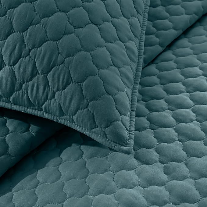 HORIMOTE HOME Quilt Twin Size Teal Blue, Lightweight Quilt for Summer Ultra-Soft Microfiber Modern Style Quilted Clouds Pattern Bedspread Quit Set 2 Pieces (1 Quilt and 1 Pillow Sham)