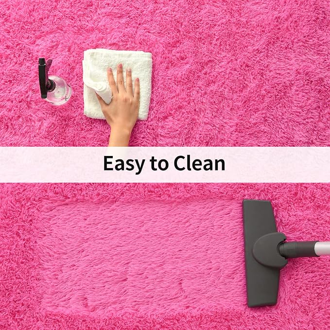 Modern Soft Fluffy Large Shaggy Rug for Bedroom Livingroom Dorm Kids Room Indoor Home Decorative, Non-Slip Plush Furry Fur Area Rugs Comfy Nursery Accent Floor Carpet 4'x6' Hot Pink