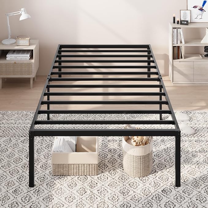 Allewie Twin Bed Frame, 18 Inch Metal Beds with Storage Space, Black | Heavy-Duty Metal Platform Beds, Large Under-Bed Storage Space, No Box Spring Needed, Easy Assembly