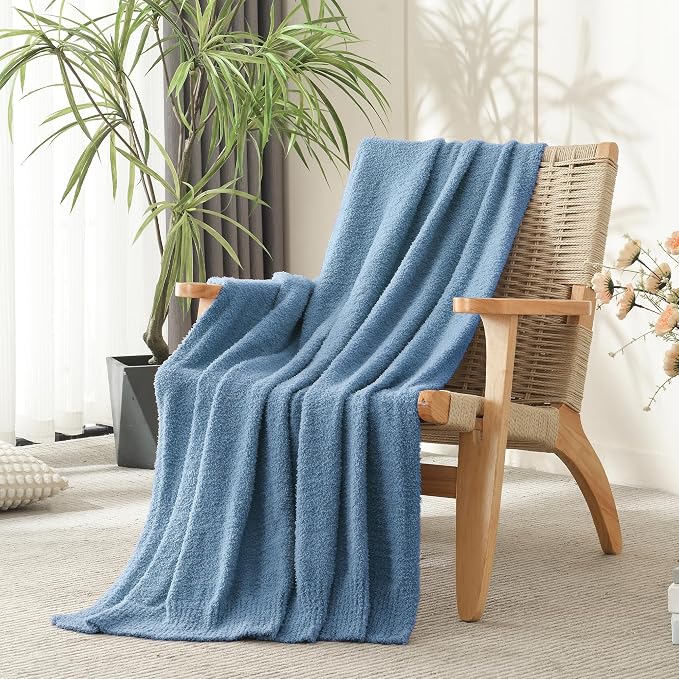 JOOJA Dusty Blue Throw Blanket for Bed, Super Soft Knit Blankets, Cozy Fleece Fuzzy Fluffy Plush Chenille Throws Blanket for Couch, Sofa, 60 x 80 inches