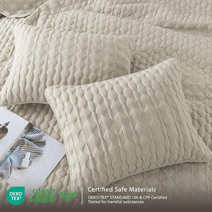 WDCOZY Light Beige Twin Size Quilt Bedding Set with 1 Pillow Sham, Lightweight Soft Bedspread Coverlet, Thin Comforter Bed Cover for All Season, 2 Pieces, 68x90 inches