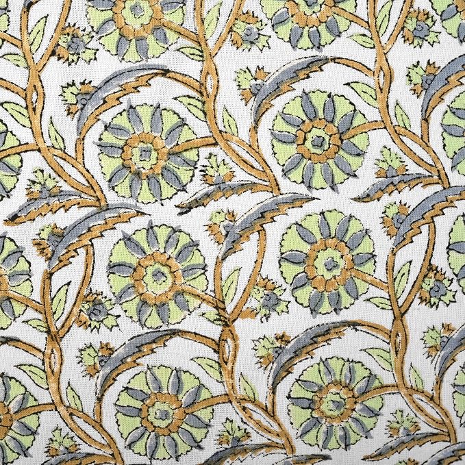 Ridhi Block Print Bloom Bubbles Ruffle Lumbar Pillow Shams, 36" x 14" Set-1 | 100% cotton, Floral Pillowcase, Cushion Cover, Hidden Zipper, Cottagecore Bedding, farmhouse boho style, fits couch, sofa,Bed