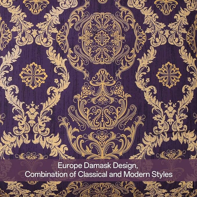 WONGS BEDDING Purple Comforter Set Queen Size,Damask Texture 7 Pieces Bed in a Bag Microfiber Comforter Bedding Sets -1 Comforter, 1 Flat Sheet, 1 Fitted Sheet, 2 Pillow Shams, 2 Pillowcases