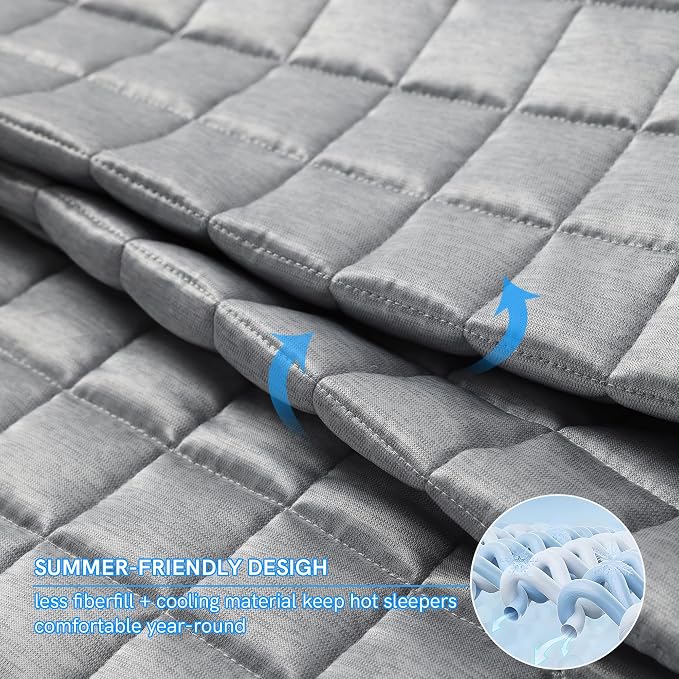YnM Cooling Weighted Blanket for Adults, 40lbs Heavy Bed Throw Comforter with 100% PE Fabric, Ideal for Hot Sleepers or Summer Days(88x104 Inches for Queen/King Bed, 40 Pounds, Grey)