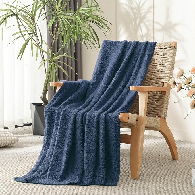 JOOJA Navy Blue Throw Blanket, Soft Fluffy Fuzzy Knit Blanket for Couch Bed Sofa, Cozy Plush Warm Blanket for Bedroom Living Room, Spring Home Decor, 50x60 Inches