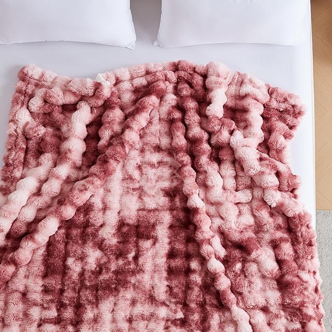 50x60 Inches Ultra-Soft Fuzzy Faux Fur Plush Throw Blanket - Thick, Warm Sherpa for Couch, Sofa, Bedroom, Camping - Decorative Blanket for Cozy Warmth, Bubble Dusty Rose Tie Dye