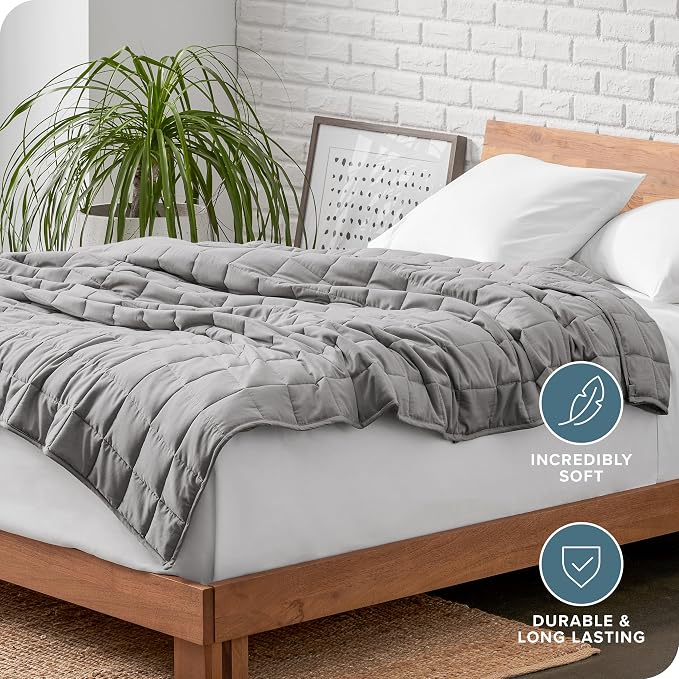 Bare Home Cotton Weighted Blanket (Light Grey, 60"x80" 17lbs) | Queen Size for Adults, All-Natural 100% Cotton, Premium Heavy Blanket Nontoxic Glass Beads