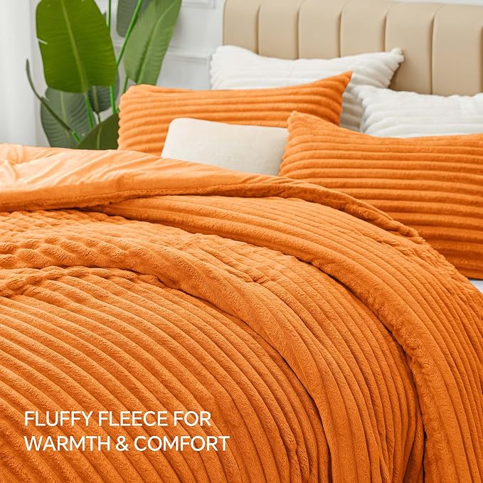 BEDELITE Fleece Twin/Twin XL Comforter Set, Fluffy Bed Set, Burnt Orange | Super Soft & Warm Bedding, Luxury Fuzzy Faux Fur Comforter for Winter, Heavy Plush Bedding, with 1 Pillowcase