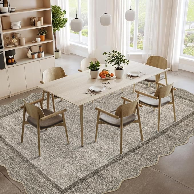 GarveeHome Scalloped Washable 9x12 Area Rug for Living Room Non Slip, Brown | Modern Bedroom Rug Large Area Rug Non Slip Throw Rugs Soft Low Pile Stain Resistant Carpet for Dorm Nursery Dining Room