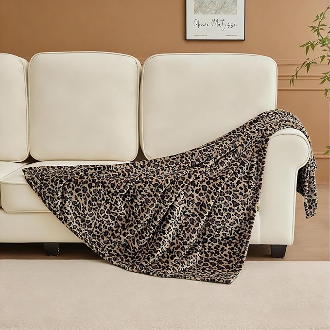 Edenleaf Leopard Print Blanket Fleece Throw for Bed Sofa Travel and Camping, Super Soft Cozy Fluffy Plush Cheetah Print Blanket for All Seasons 60"x80" (Mocha Brown)