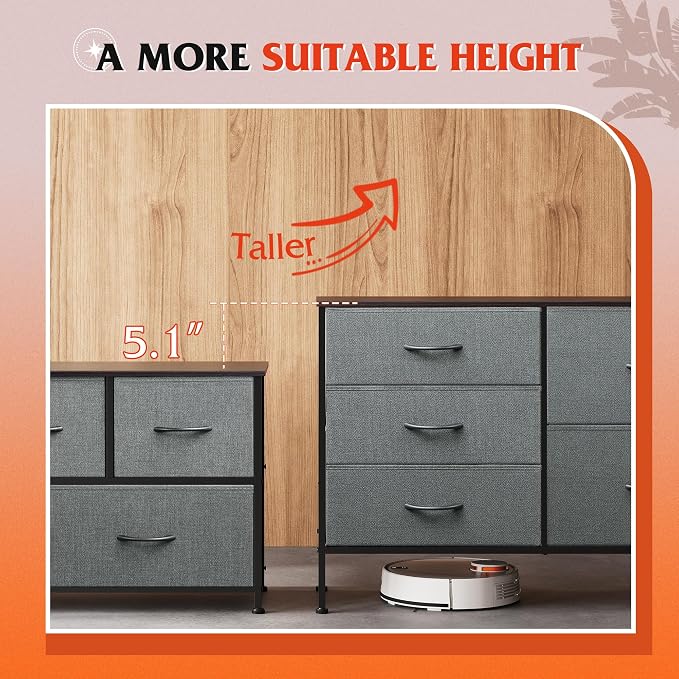 WLIVE 5 Drawer Fabric Dresser for Bedroom, Wide Storage Chest, Dark Grey | 5-drawer wide fabric dresser with steel frame, multipurpose bedroom living room hallway dorm closet storage organizer