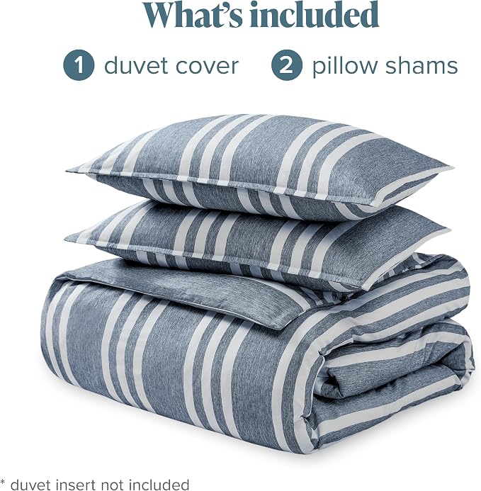 Bare Home Duvet Cover Set (King, Stripe - Heathered Midnight Blue) | 1800 Ultra-Soft, Lightweight, Cooling, Breathable, Premium, All-Season
