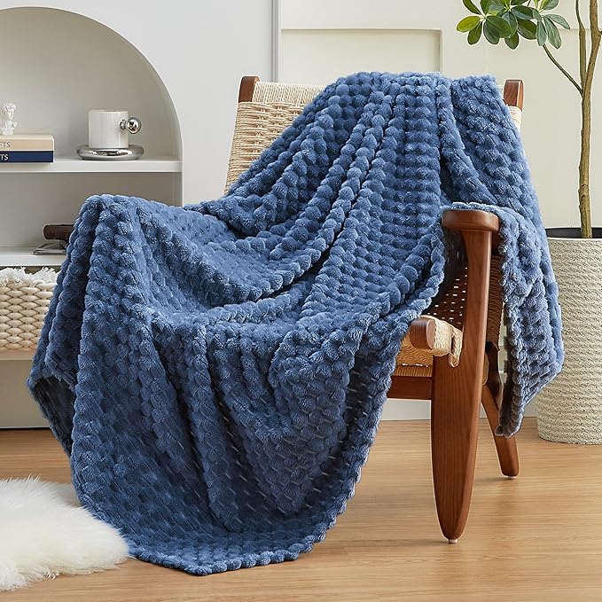 EXQ Home Soft Fleece Blanket Full Size – Cozy Lightweight 3D Imitation Turtle Shell Jacquard Blanket for Couch Bed – All-Season Warm Fuzzy Flannel Blanket for Women Mom Her Gifts(84"x90",Dark Blue)