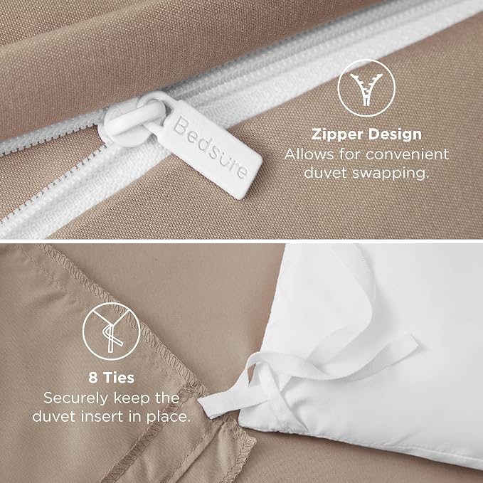 Bedsure Cal King Duvet Cover, Double Brushed Bedding, Light Brown, 3Pcs | For Kids & Adults, 104"x98" Comforter Cover, Hotel Luxury, All Season, Breathable, Easy Care, Lightweight, California King