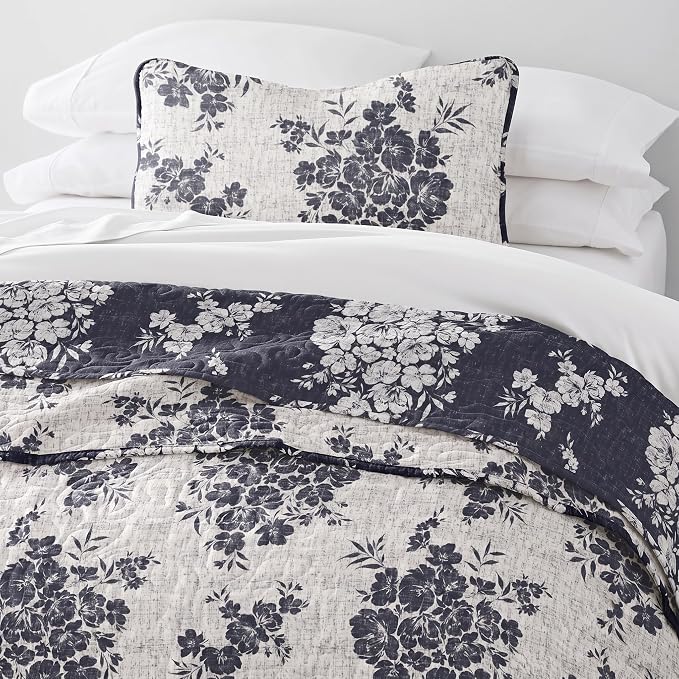 Merit Linens 3 Piece Quilt Set - Super Soft - Lightweight - All Season Quilted Coverlet - Timeless Patterns - Twin/TwinXL Navy