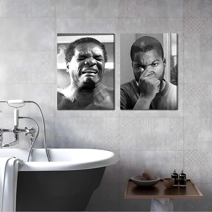 Framed Funny Bathroom Canvas Wall Art Set of 2 - Black and White Vintage Comedy Movies Posters, Funny Toilet Humour Smell Wall Decor Prints for Bathroom Decor 16x24in