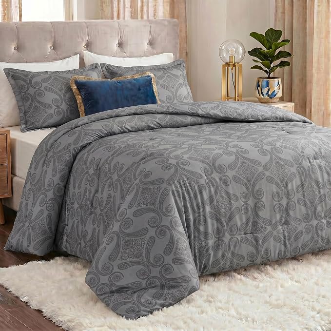 Utopia Bedding 3 Pc Queen Comforter Set, Printed Comforter, Paisley Grey | Comforter Set Includes Comforter (88x88) Inches, 2 Shams (20x26) Inches. Soft Microfiber Down Alternative, Machine Washable.