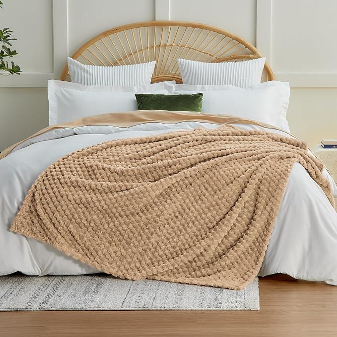 EXQ Home Fleece Blanket Queen Size for Couch or Bed - 3D Imitation Turtle Shell Jacquard Decorative Blankets - Cozy Soft Lightweight Fuzzy Flannel Blanket Suitable for All Seasons(90"×90",Brown)